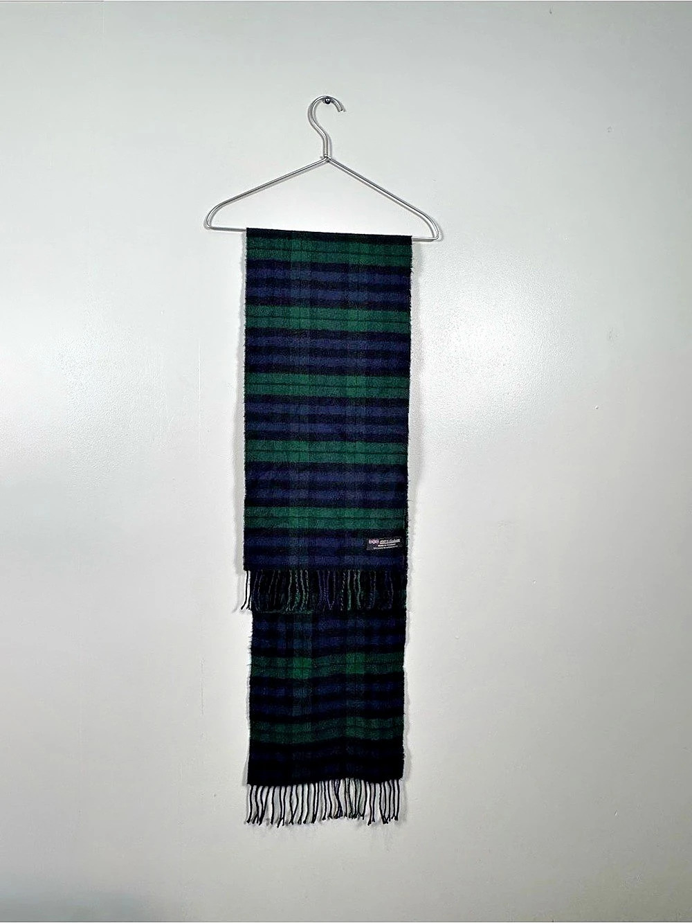 100% Cashmere Plaid Scarf in Green & Blue